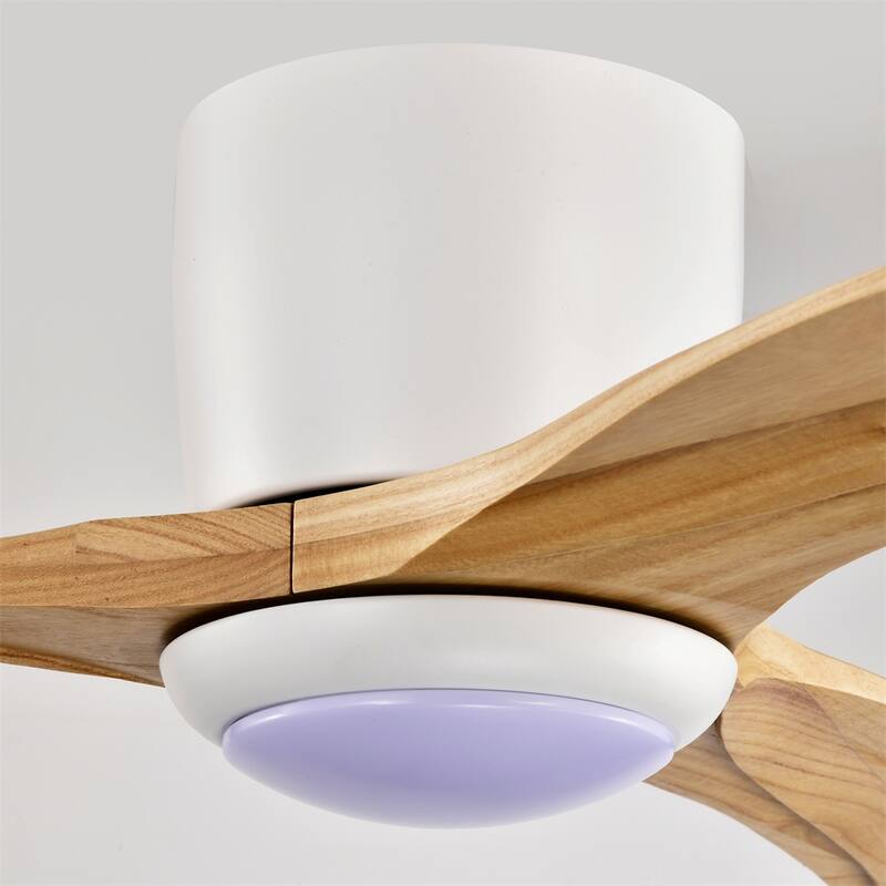 52" Flush Mount Ceiling Fan Solid Wood Blades Ceiling Fan With Light