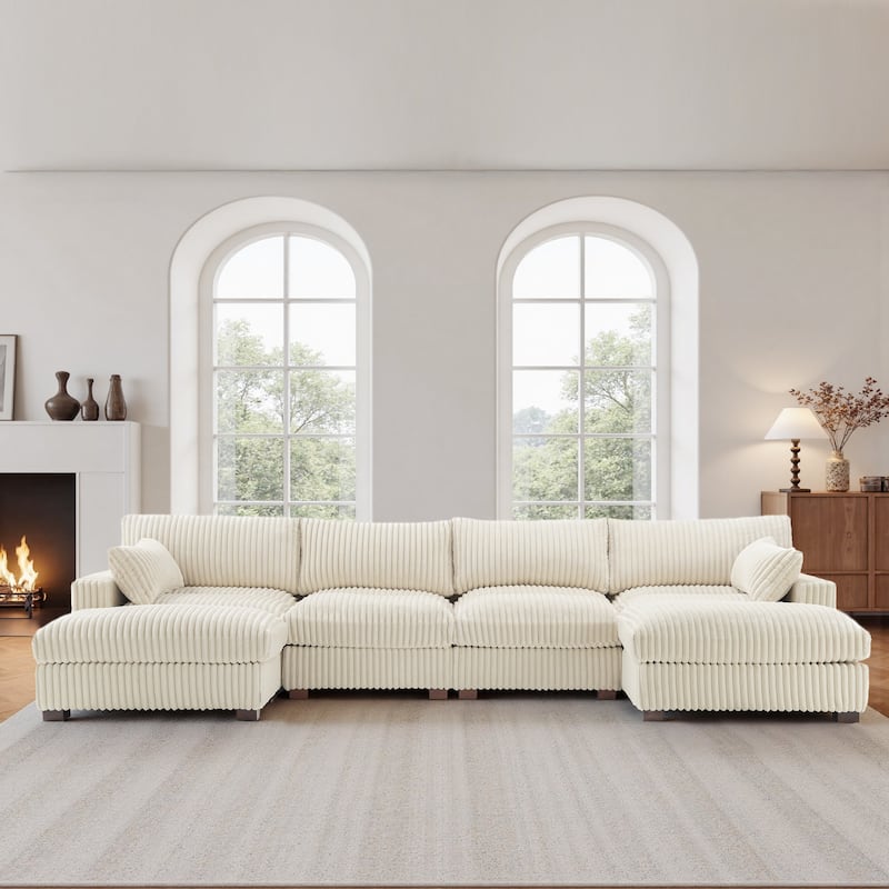 Modern Oversized Plush Corduroy Modular Sectional Sofa with 2 Ottomans