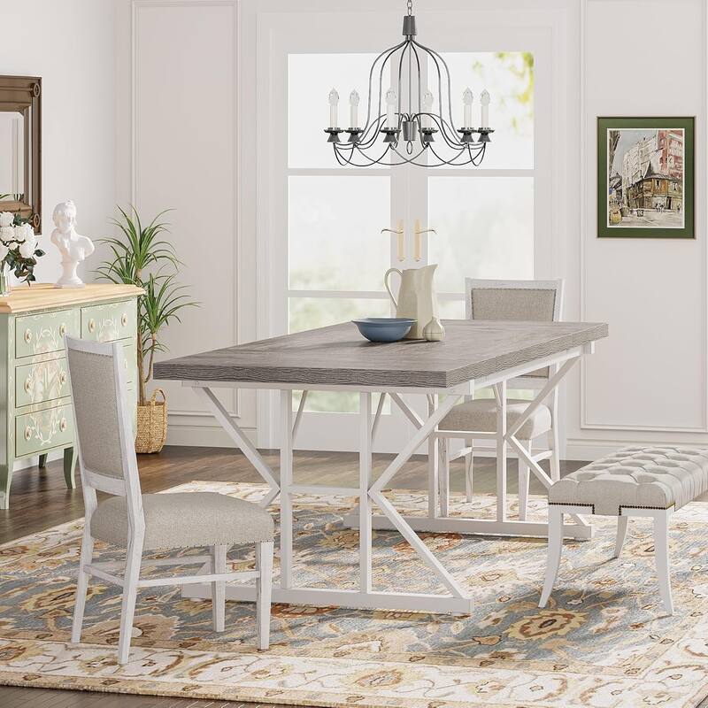 71" Dining Table for 6, Rustic Rectangular Kitchen Table with X-Trestle Metal Legs, Wood Top Dinner Table for Dining Room