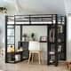 preview thumbnail 2 of 9, Black Metal Full Size Loft Bed with MDF Shelves and Open Mesh Wardrobe