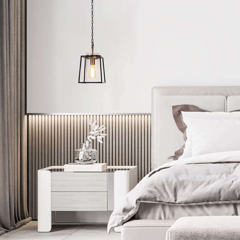 Modern Farmhouse 1-Light Lantern Pendant Lights Black Kitchen Island Lights - D 7.5'' x H 72.5''