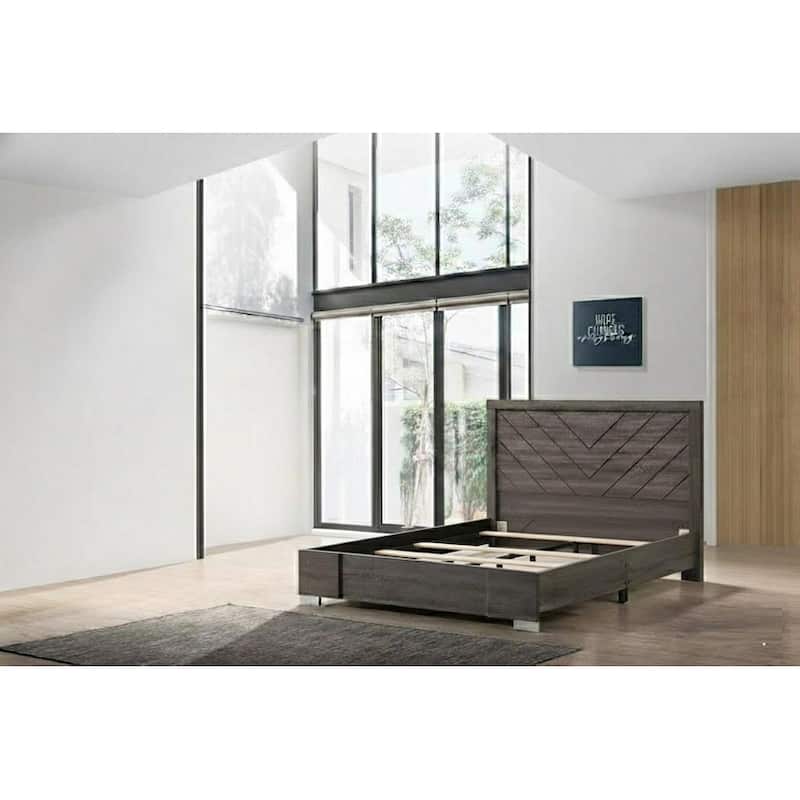 Contemporary Style 1pc Bed Set Wooden Headboard Design Platform Bed Gray Finish Bedroom Furniture