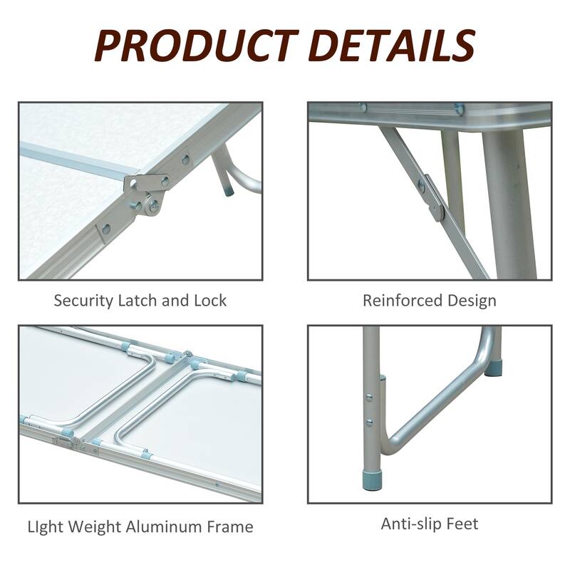 47" Folding Camping Table with Height Adjustability, Lightweight Portable Table with Carry Handle, Outdoor Folding Table