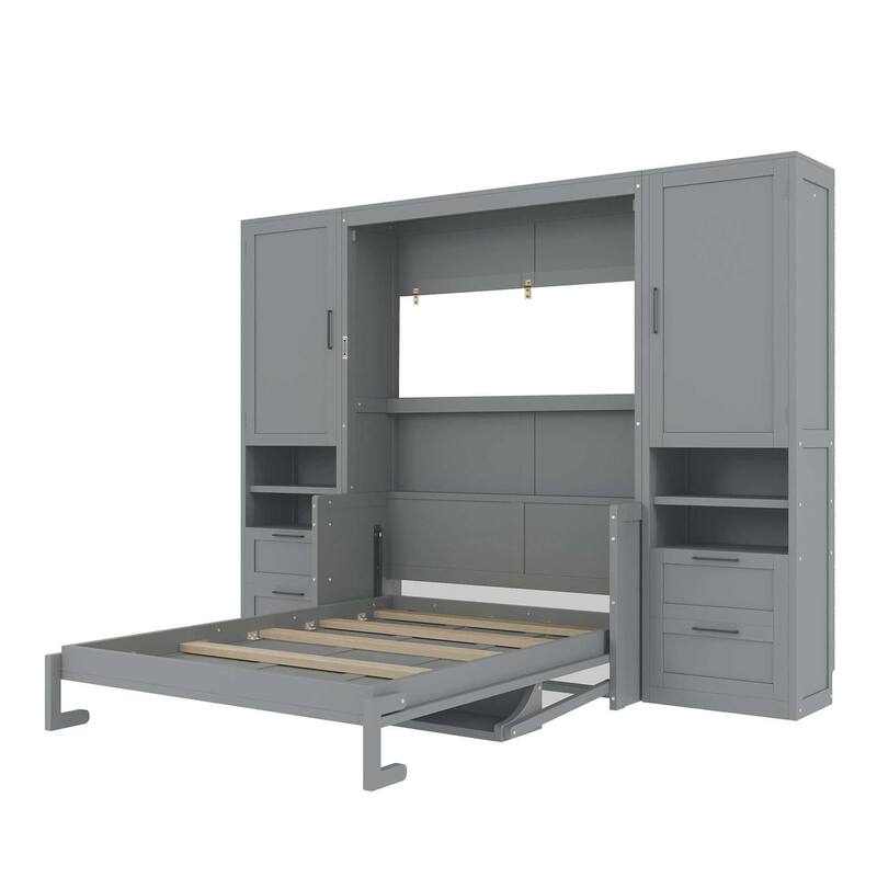 Full Size Murphy Bed Wall Bed with Closet ,Drawers and Shelves