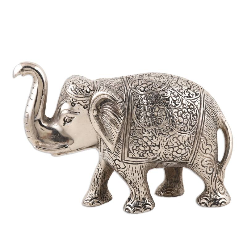 Novica Handmade Sweet Elephant Aluminum Statuette