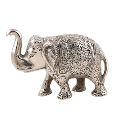 Novica Handmade Sweet Elephant Aluminum Statuette