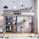 preview thumbnail 2 of 7, Gray Wooden Loft Bed with 3-Layer Shelves, Desk, and Writing Board, Full-Length Guardrail
