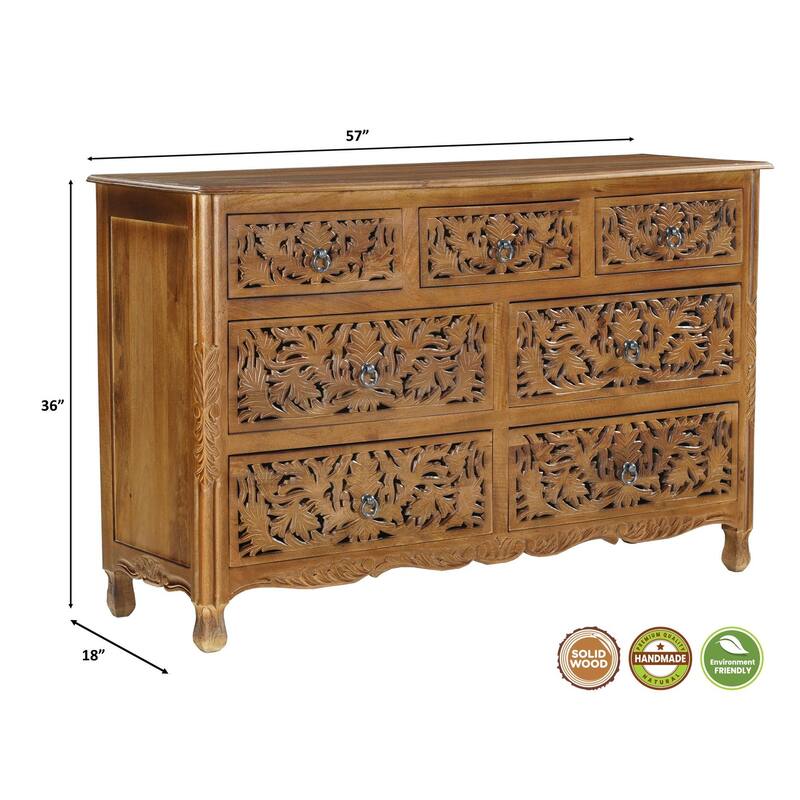Florence Solid Mango Wood 7-Drawer Dresser Bedroom Storage Assembled