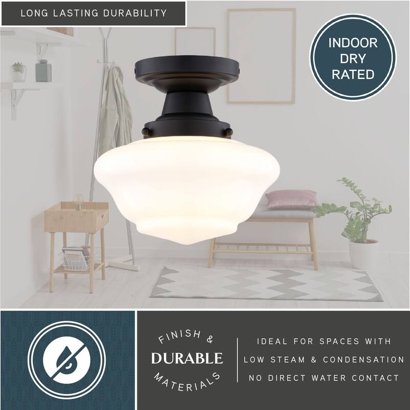Eastgate 8.75-in W Traditional Semi Flush Mount Ceiling Light White Schoolhouse Glass