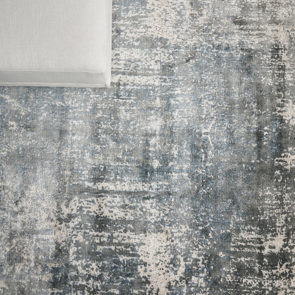 EXQUISITE RUGS Reflections Hand-loomed Bamboo Silk Blue/Ivory Area Rug.