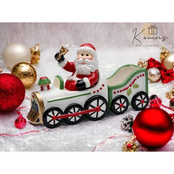 Ceramic Santa Driving Train Salt And Pepper Shakers With Sugar Pack ...
