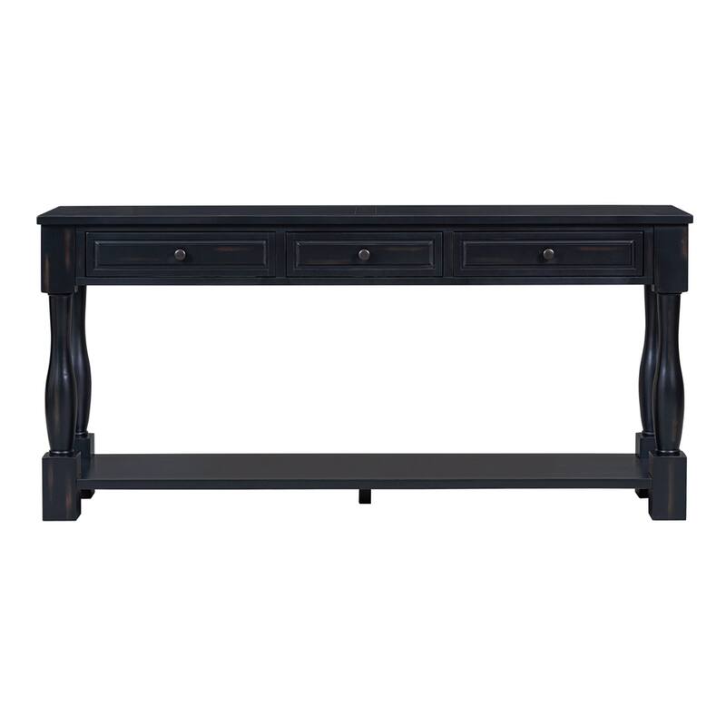 63" Long Console Table with Drawers and Shelf for Entryway - Espresso
