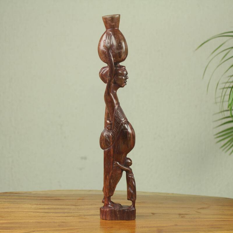 Handmade Mother Abena Wood sculpture (Ghana) - 46 x 13 x 10