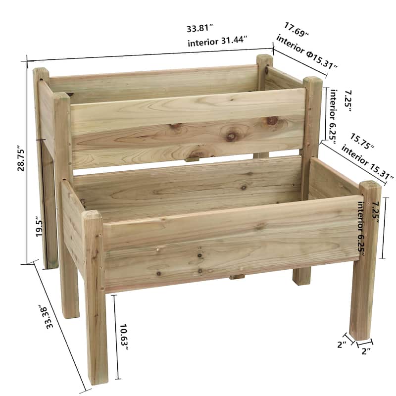 Brown Natural Wood 2-tier Raised Garden Bed Planter