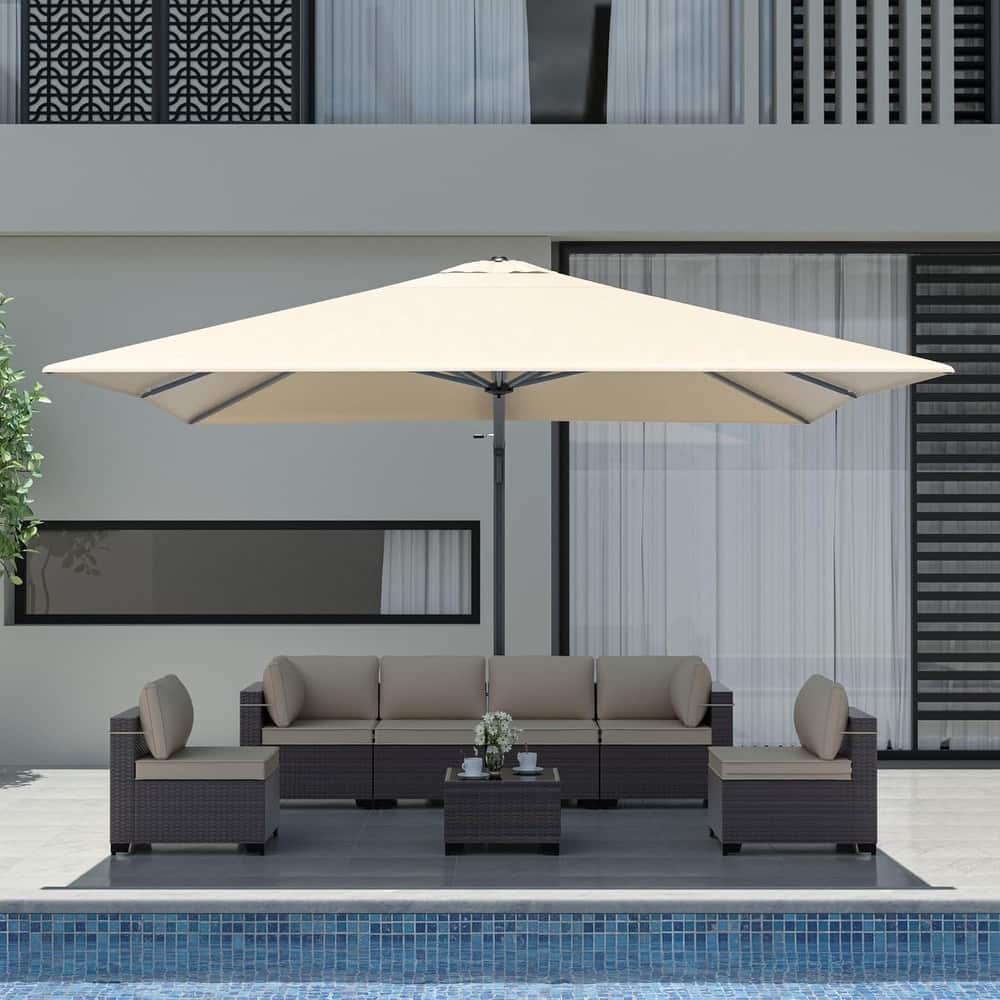 Outdoor Conversation Set, Patio Furniture set with 12FT Patio Umbrella in Khaki and Side Table