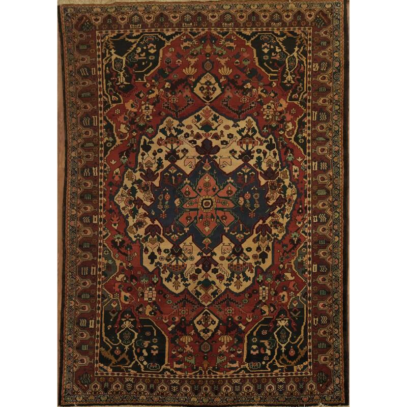 Hand Knotted Oriental 100% Wool Carpet Traditional Geometric Red Bakhtiari Area Rug - 9' 5'' X 6' 9''