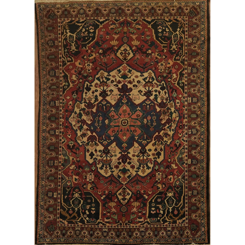 Hand Knotted Oriental 100% Wool Carpet Traditional Geometric Red Bakhtiari Area Rug - 9' 5'' X 6' 9''