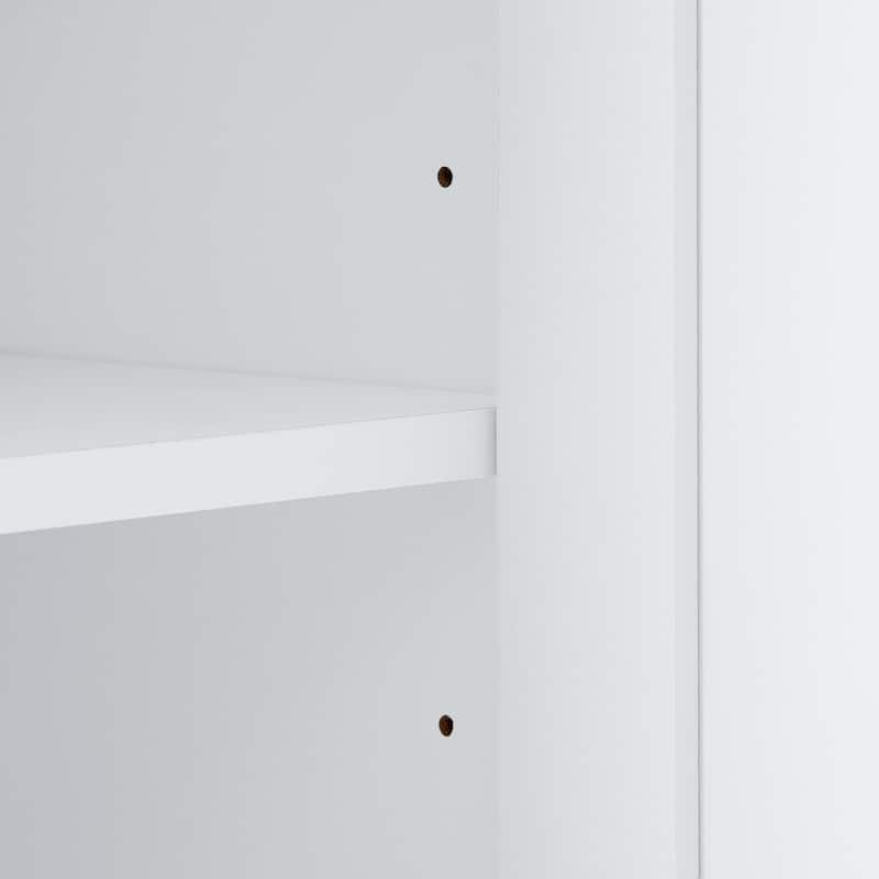 Freestanding Cabinet Tall Bathroom Storage Cabinet with Left or Right Hook, Adjustable Shelves and Anti-toppling Device