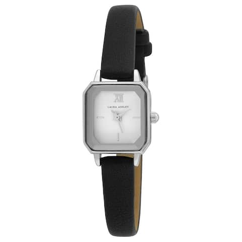 Laura Ashley Womens Faceted Tank 22mm Dial Vegan Leather Strap Watch - 3 Colors Available