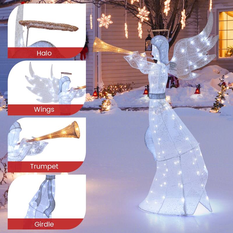 5 ft Pre-Lit Christmas Angel with 100 LED Lights and Outdoor Waterproof Holiday Decoration