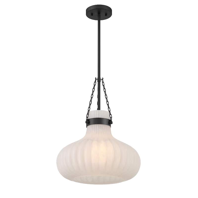 Bellevue SHP77026 15" Wide Pendant with Ribbed Strié Glass Shade