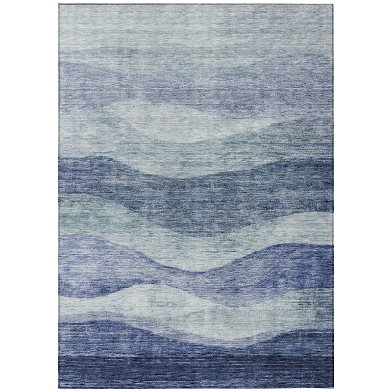 Machine Washable Indoor/ Outdoor Contemporary Waves Chantille Rug