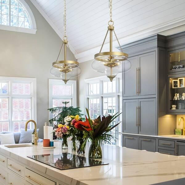 Modern Glam Gold Chandelier 3Light Clear Glass Lantern Farmhouse