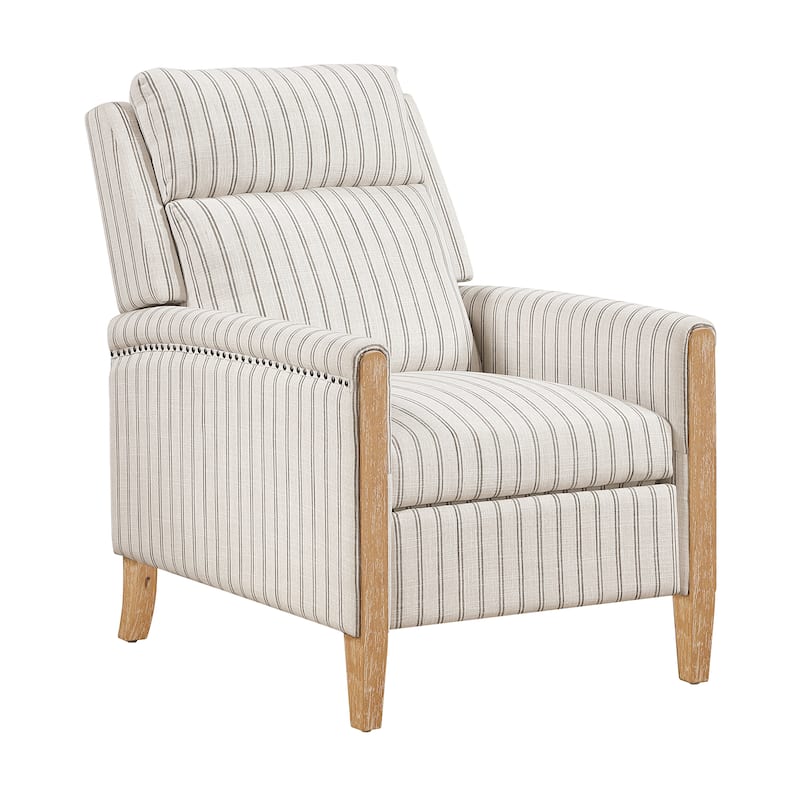 Seaford Textured Fabric Push Back Manual Reclining Chair - White-Gray Strip Pattern