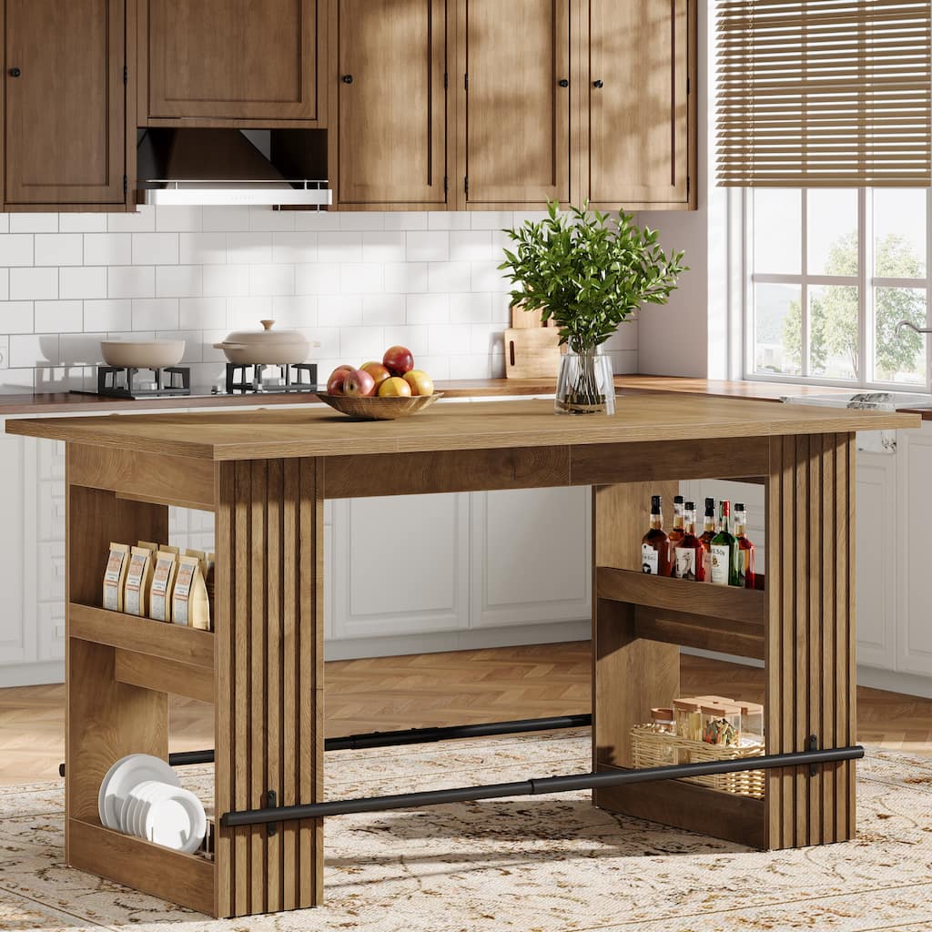 63 Inch Island Table for Kitchen, Kitchen Island with Storage Shelves and Footrest - 62.99" L x 31.5" W x 35.43" H