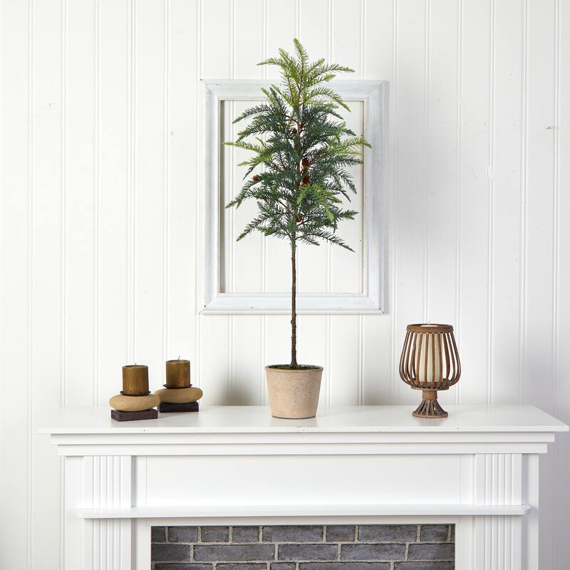 Artificial Pine Christmas Tree with Planter - 3.5ft Holiday Decor - Minimalist Design - Green - 61 Inches and Over