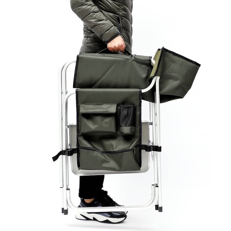 2 pieces Padded Folding Outdoor Chair with Side Table and Storage Pockets