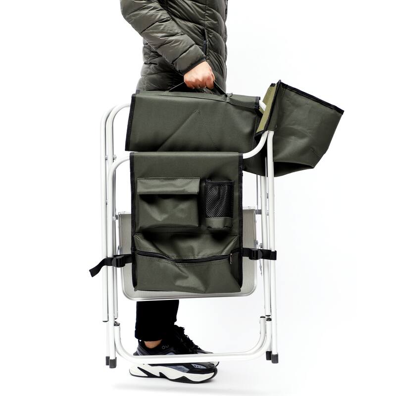Padded Folding Outdoor Chair with Side Table and Storage Pockets