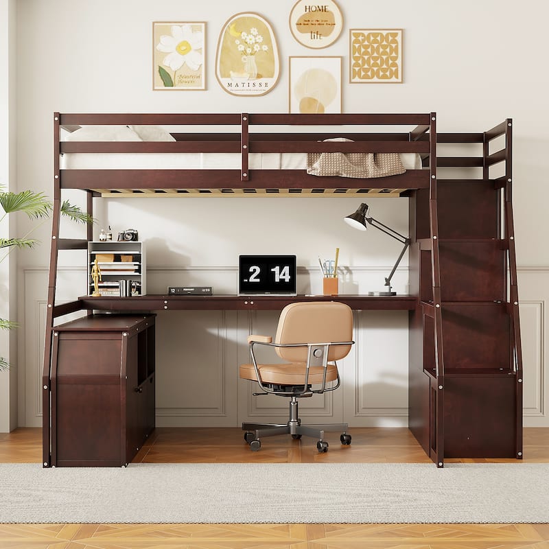 Full Size Loft Bed with 7 Drawers, 2 Shelves & Desk
