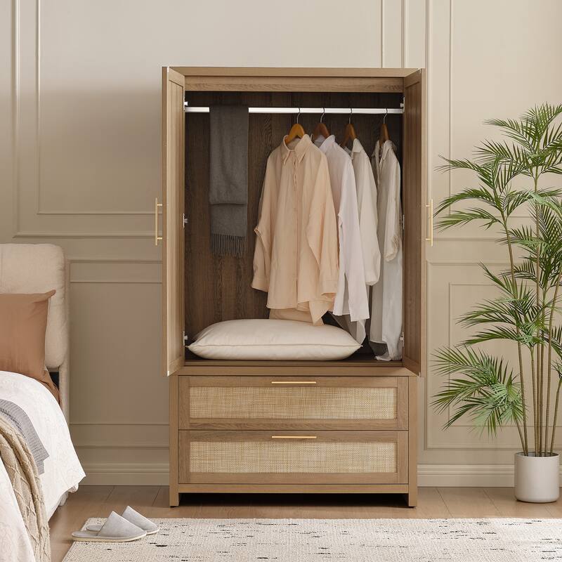 Large - Capacity Bohemian Storage Cabinet with Two Drawers and Adjustable Shelves
