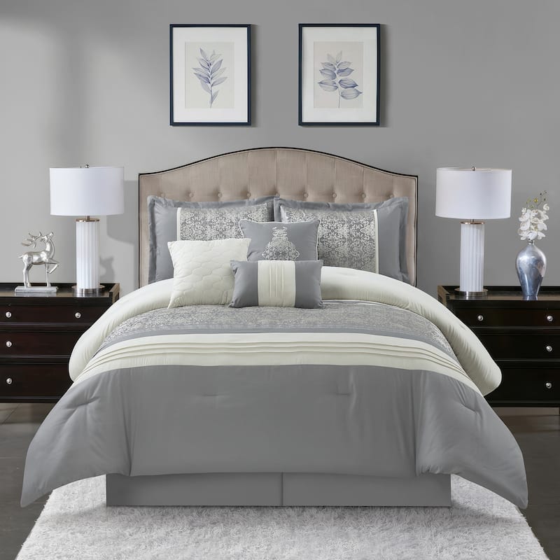 Nanshing Shelly 7 Piece Transitional Comforter Set - Grey - California King
