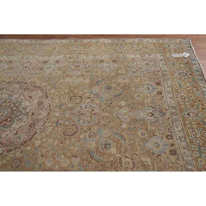 Hand Knotted Oriental 100% Wool Carpet Traditional Medallion Yellow & Gold Tabriz Area Rug - 9' 9'' X 6' 7''