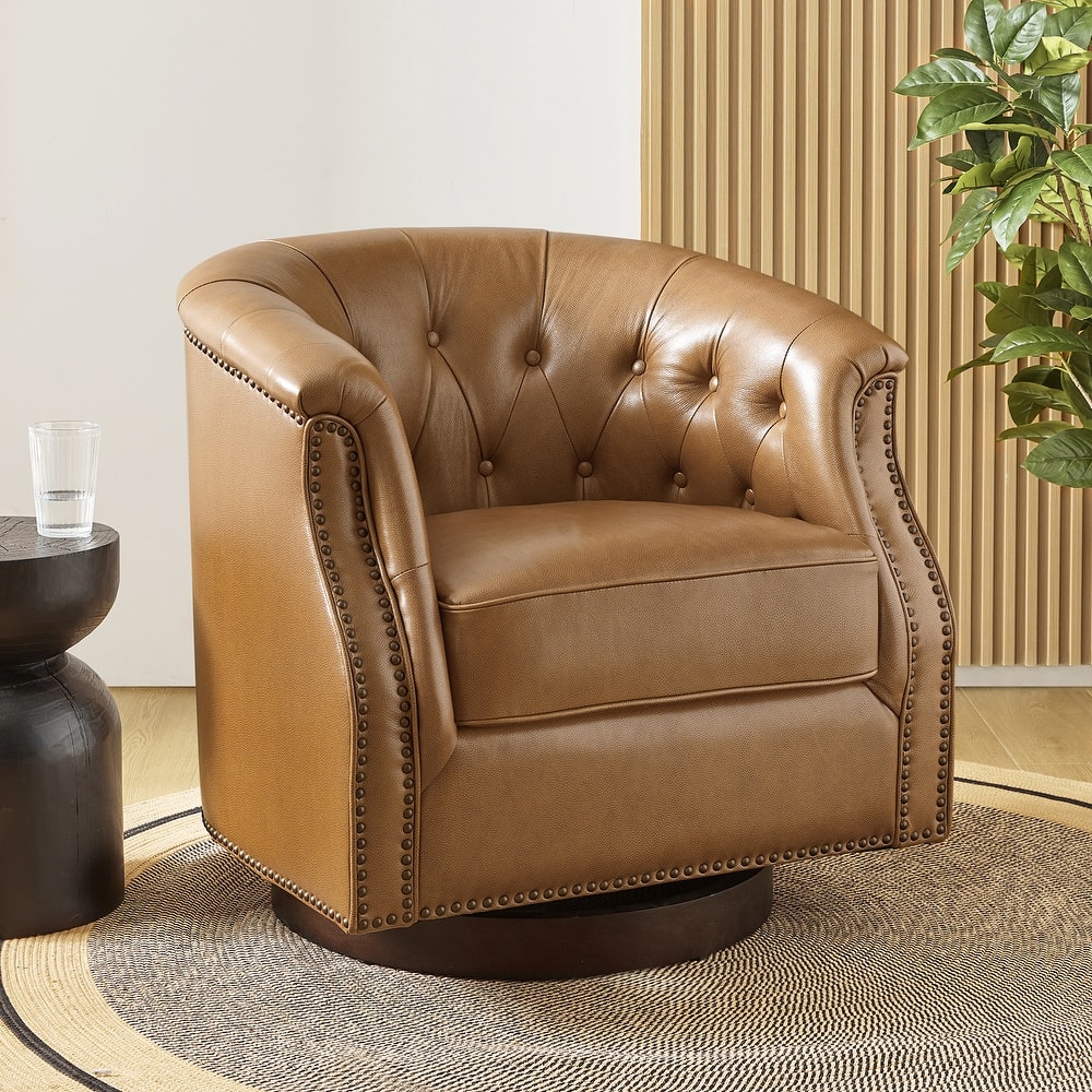 Max Traditional Chesterfield Rocker and Swivel Genuine Leather Chair with Nailhead Trims