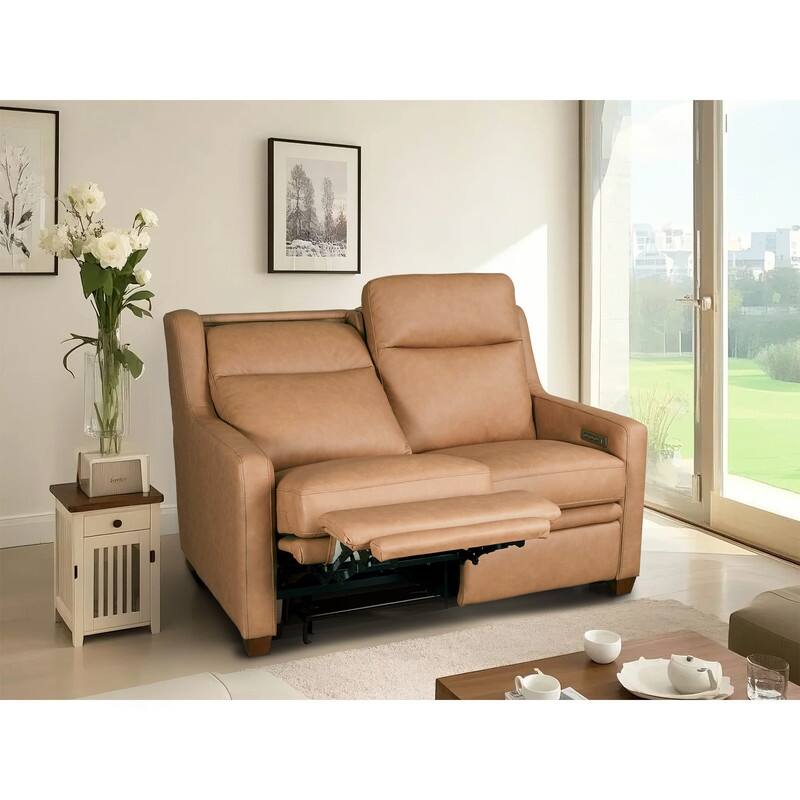 Genuine Leather Recliner Sofa 56" Triple-Motor Power Zero-Wall Reclining Loveseat with USB&USB-C Port