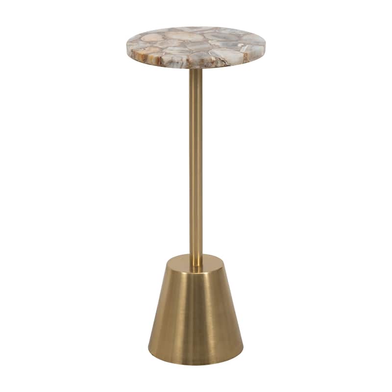 Sagebrook Home Modern 24" Accent Table with Agate Stone Top and Gold Metal Base - 10" x 10" x 24"