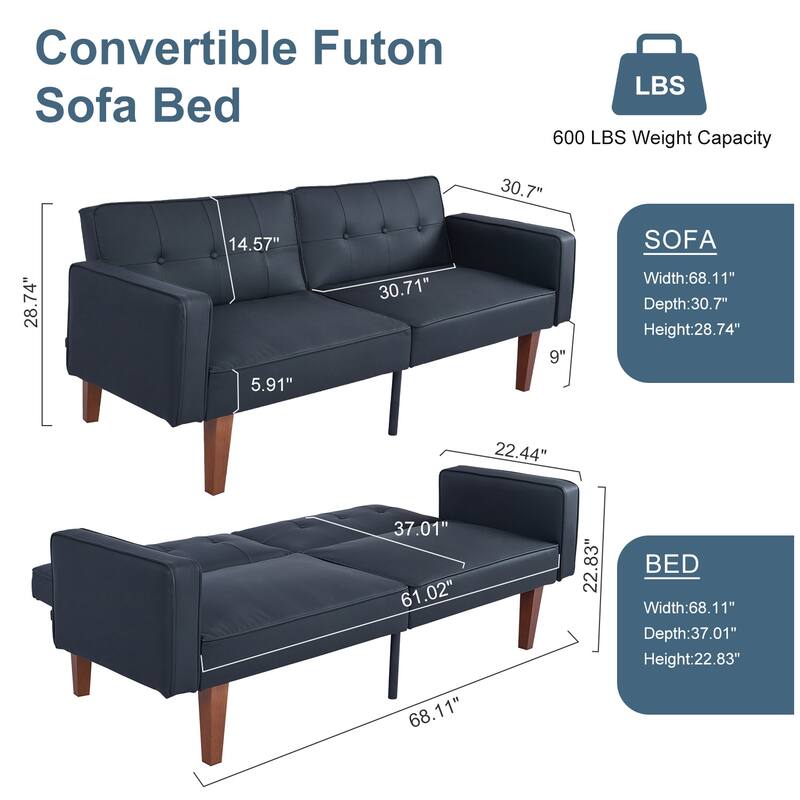 Futon Sofa Bed Couch Memory Foam Futon Convertible Couch Bed Sleeper for Living Room - 68.11"*30.11"*28.74"