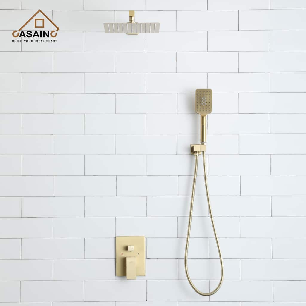 3-Spray Pattern 12 in. Wall Mount Shower System in Brushed Gold