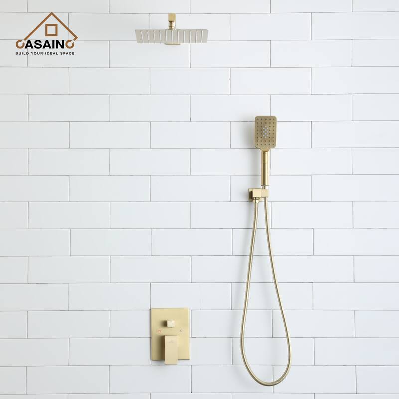 3-Spray Pattern 12 in. Wall Mount Shower System in Brushed Gold