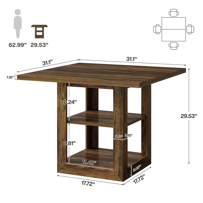 Square Conference Table with 2-tier Storage Shelf for Small Spaces