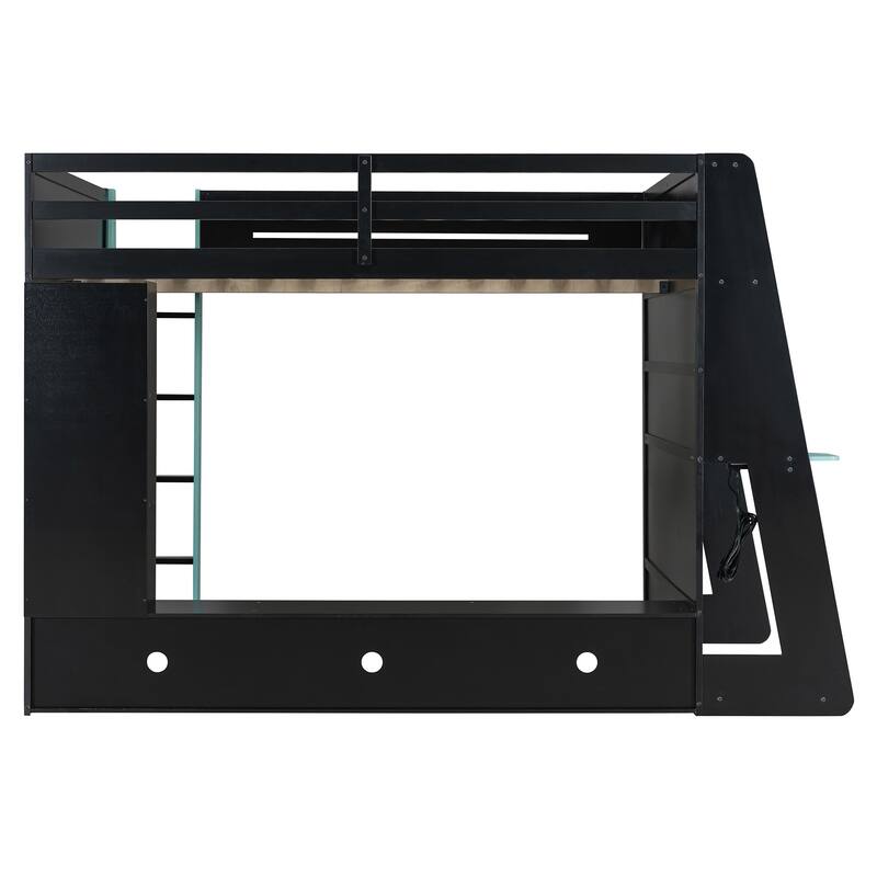 Teens All-in-One Esports Gaming & Work Loft Bed with Built-in RGB Lights, Side Gaming Desk, Console Storage, TV Area and Shelves