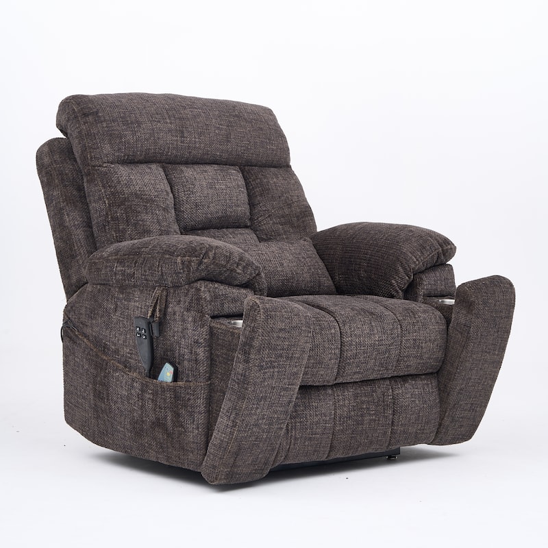 Velvet Oversized Power Lift Recliner Chair with Dual OKIN Motors, 180° Flat Lay, Massage, and 400 lbs Capacity