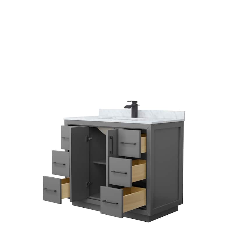 Icon Single Vanity Set, White Carrara Marble Top, No Mirror