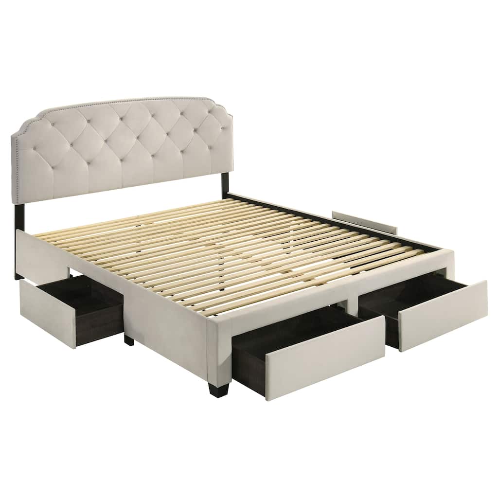 Marianna 4-drawer Upholstered Storage Bed Cream