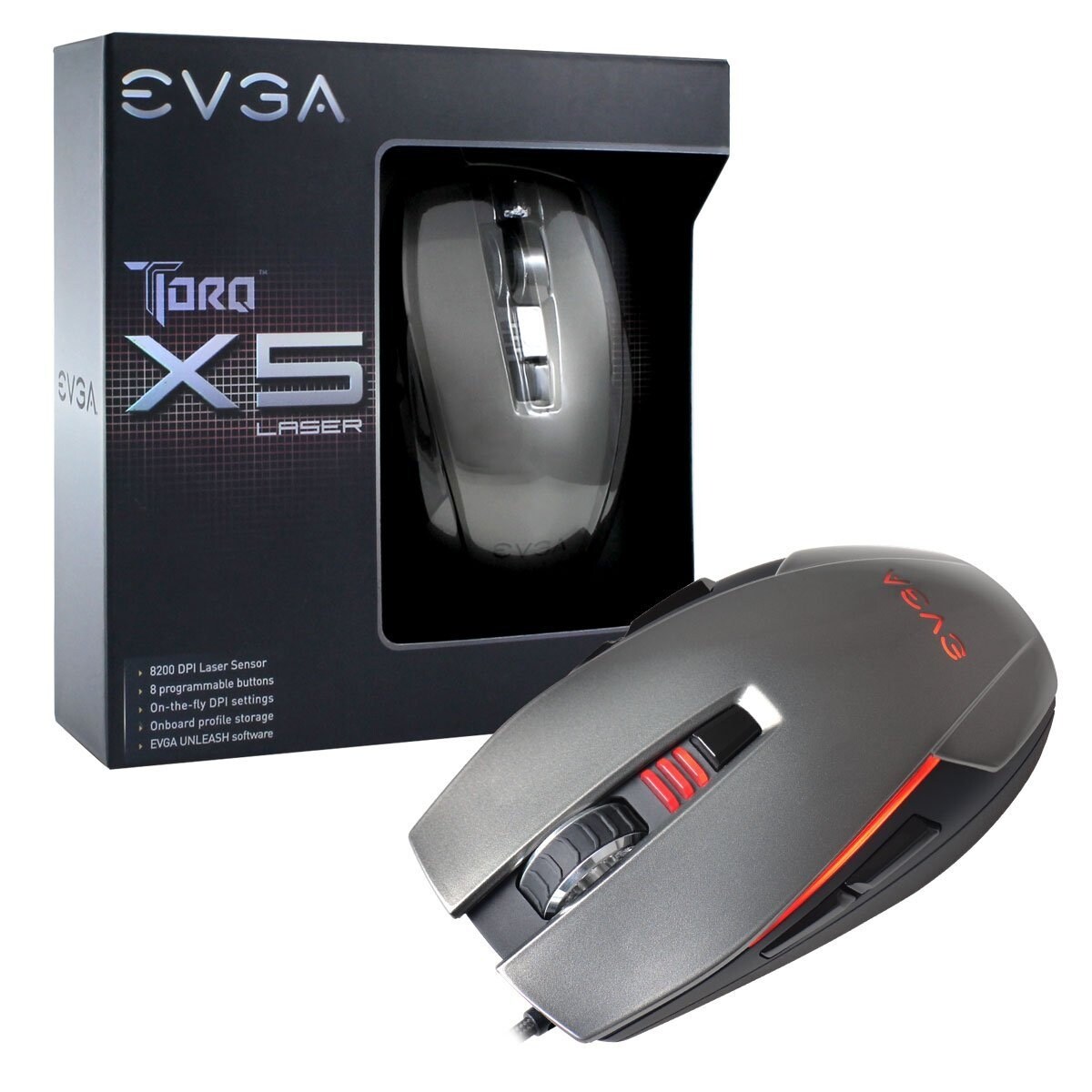 Evga 901-X1-1051-Kr Torq X5l Gaming Mouse, Customizable, 8200 Dpi, 5 Profiles
