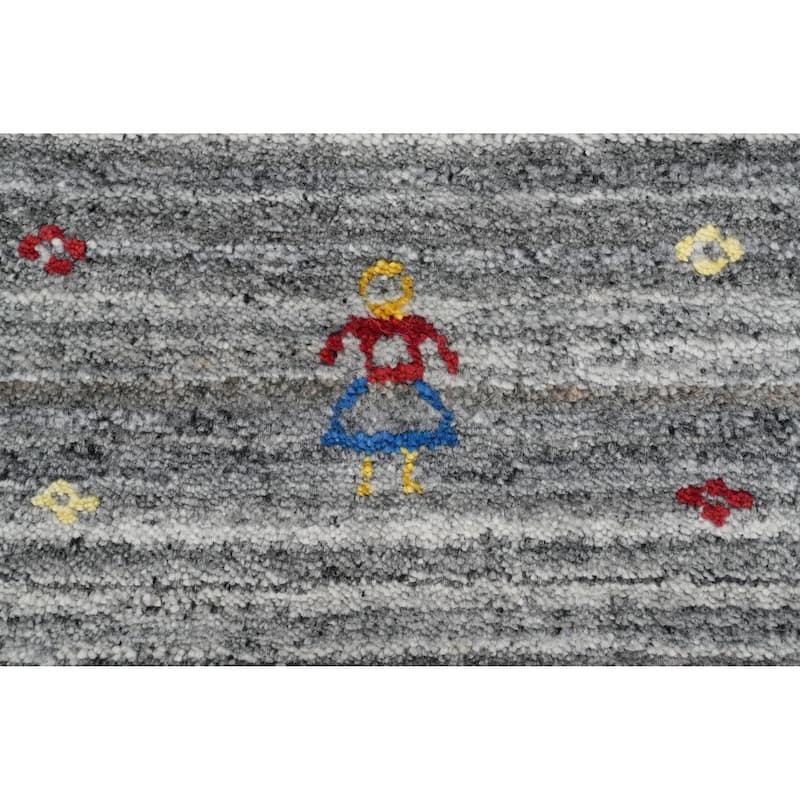 Hand Knotted Oriental Viscose Silk Carpet Tribal Animal Pictorial Greys & Charcoal Gabbeh Area Rug - 11' 8'' X 9' 1''