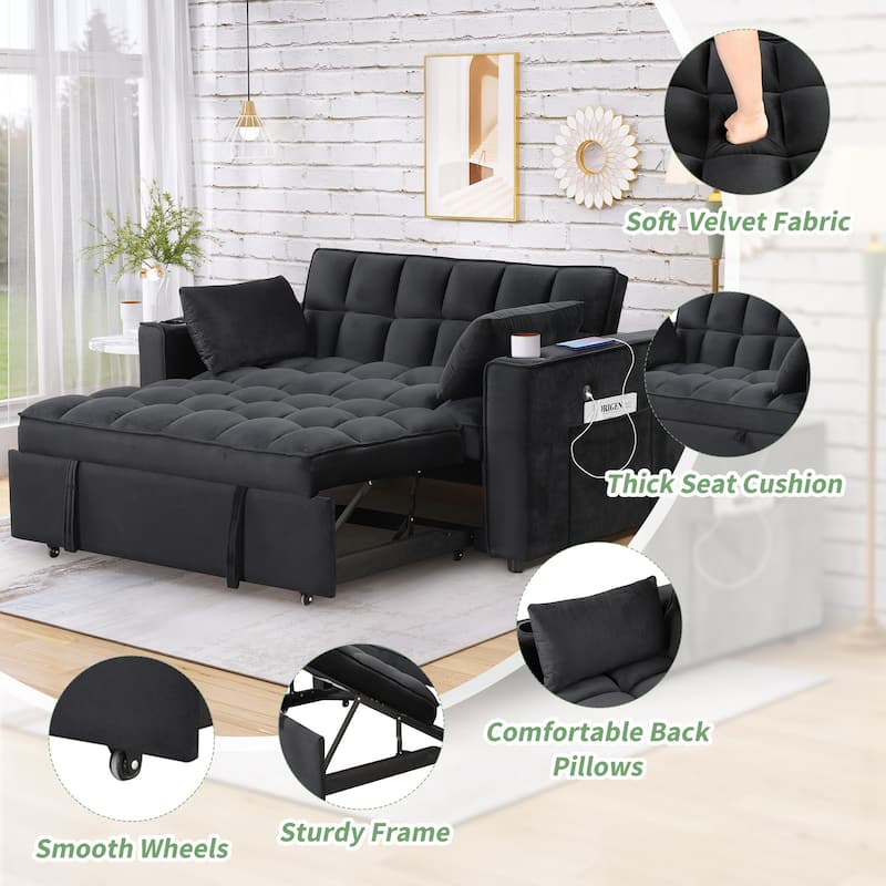 Modern Velvet Sofa Bed with USB Charging - Ideal for Guest Rooms